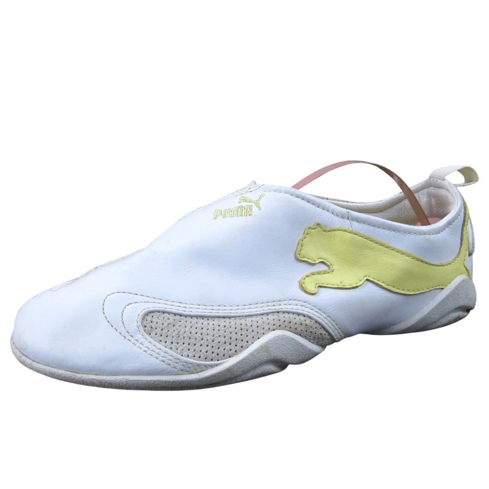 Puma White Slip-On Athletic Shoe with Pale Yellow Formstripe